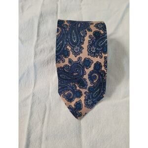 J. Riggings Huntington Men's Tie 57.5" x 3" Paisley design Tan Blue 100% Silk